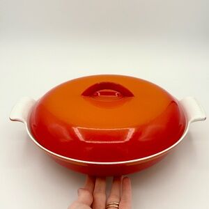 Vintage 1960s Descoware Flame Orange Enamel and Cast Iron Baking Pan Belgium